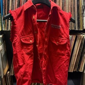 Kids XL Vintage Y2K Biker Sturgis Red Sleeveless Button Up Tank Top